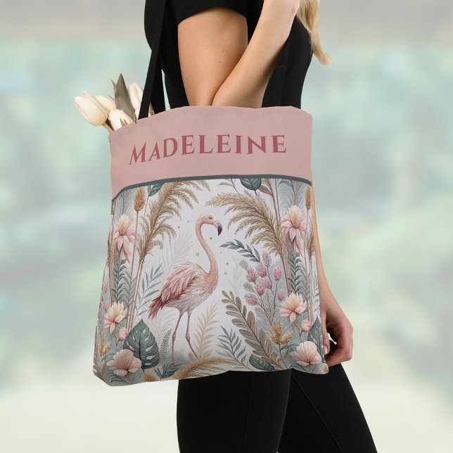 Bolso De Tela Flamingo y follaje en rosa y sabio polvorientos (Subido por el creador)