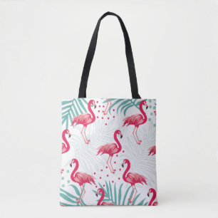 Bolso De Tela Flamingo y hojas tropicales, patrón de verano.