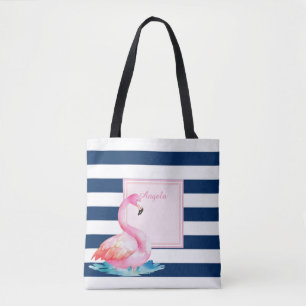 Bolso De Tela Flamingos Adorables a Rayas Modernas