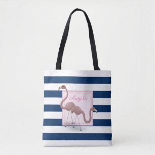 Bolso De Tela Flamingos modernos a rayas y Personalizados - Pers