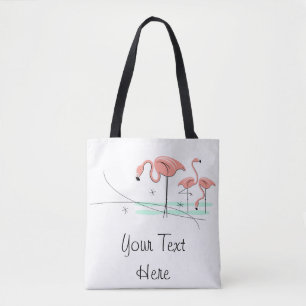 Bolso De Tela Flamingos Ocean Trio 3 Texto por todo el tote