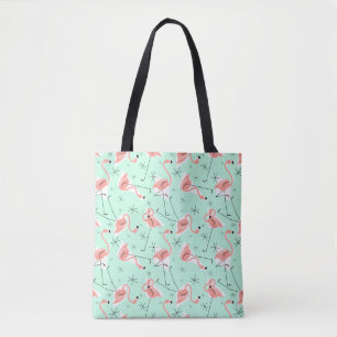 Bolso De Tela Flamingos Retro Green Multi por todas partes