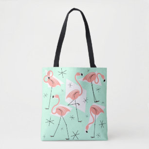 Bolso De Tela Flamingos Retro Green por todas partes, cheque ver
