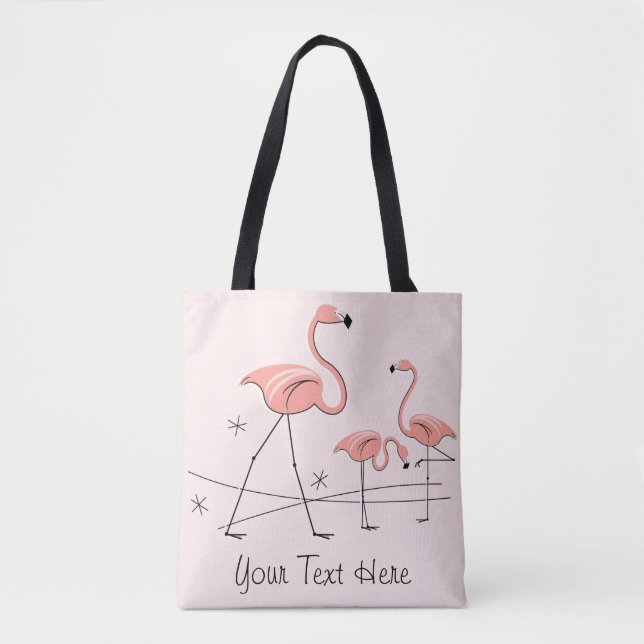 Bolso De Tela Flamingos Trío rosa 2 Texto por todo el tote (Anverso)