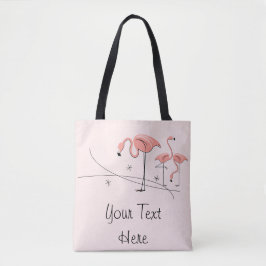 Bolso De Tela Flamingos Trío rosa 3 Texto por todo el tote