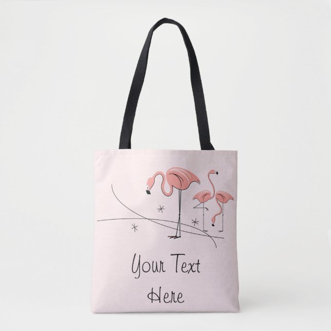 Bolso De Tela Flamingos Trío rosa 3 Texto por todo el tote (Anverso)