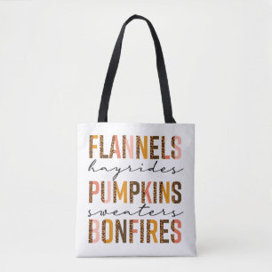 Bolso De Tela Flanels Hayrides Pumpkins Sweaters Bonfires Textos