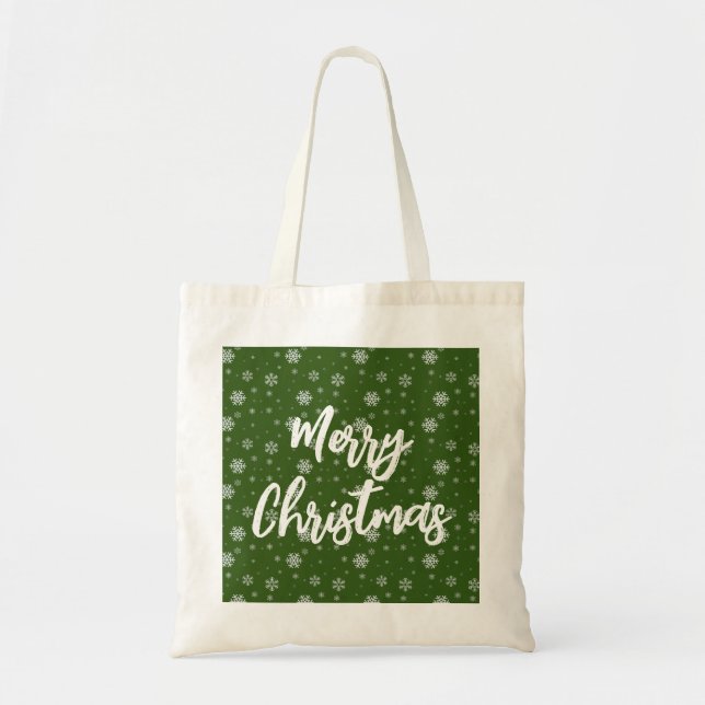 Bolso De Tela Flauta de nieve blanca verde roja Feliz Navidad (Frente)