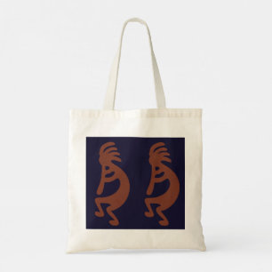 Bolso De Tela Flauta Jugando a la figura de Kokopelli - Azul sob