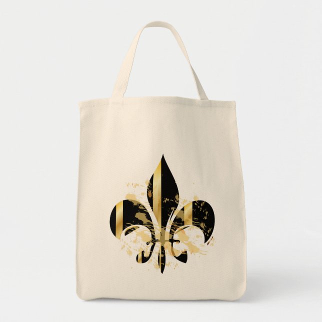 Bolso De Tela Fleur de Lis negro y oro (Frente)