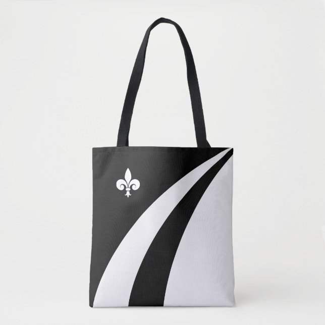 Bolso De Tela Fleur de lis sobre olas en blanco y negro (Anverso)