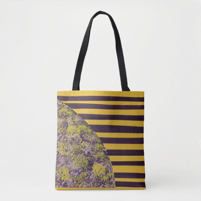 Bolso De Tela Flor abstracta geométrica con rayas (Anverso)