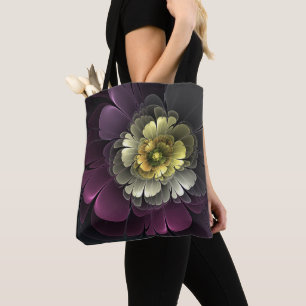 Bolso De Tela Flor abstracta moderna purpura gris khaki