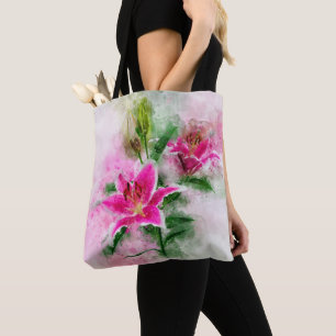 Bolso De Tela Flor acuarela de Stargazer Lily - wb 02