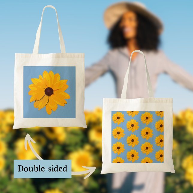 Bolso De Tela Flor amarilla con fondo azul (Beautiful yellow flowers from my real nature photography make this fall tote one of a kind!)