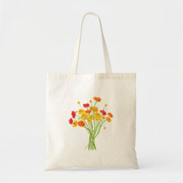 Bolso De Tela flor amarilla roja y naranja Ranunculus
