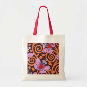 Bolso De Tela Flor Art Déco con Remolino Vibrante de Rosa y Nara
