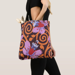 Bolso De Tela Flor Art Déco con Remolino Vibrante Rosa y Naranja