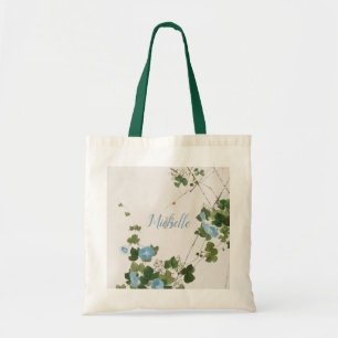 Bolso De Tela Flor azul acuarela botánica japonesa