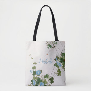 Bolso De Tela Flor azul acuática japonesa botánica