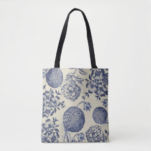 Bolso De Tela Flor azul anticuada impresa floral