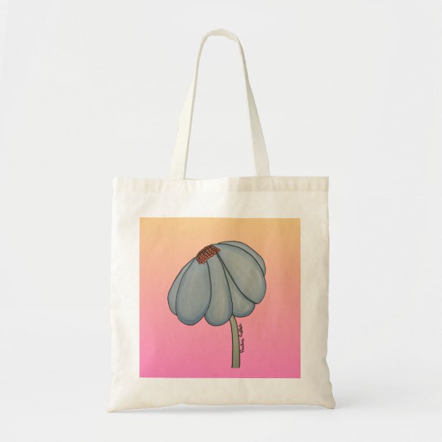 Bolso De Tela Flor azul con fondo rosa (Frente)