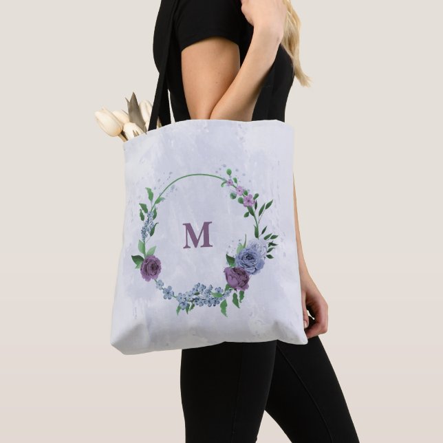 Bolso De Tela Flor azul polvoriento morado (Detalle)