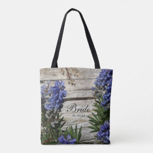 Bolso De Tela flor azul púrpura personalizada Nombre novia ,fech