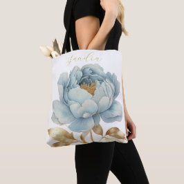 Bolso De Tela Flor azul romántico y dorada