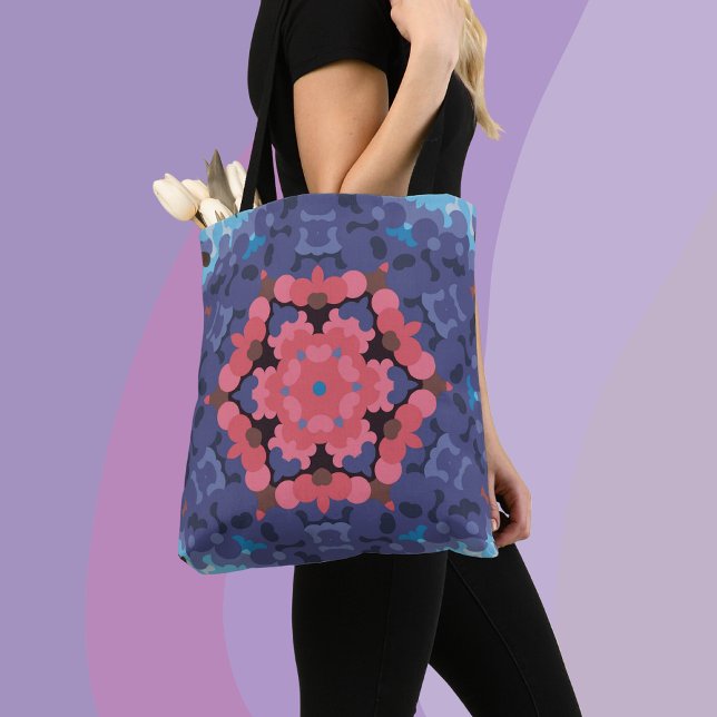 Bolso De Tela Flor azul y rosa retro Mandala (Subido por el creador)