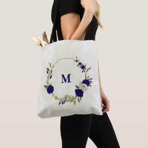 Bolso De Tela Flor beige azul real