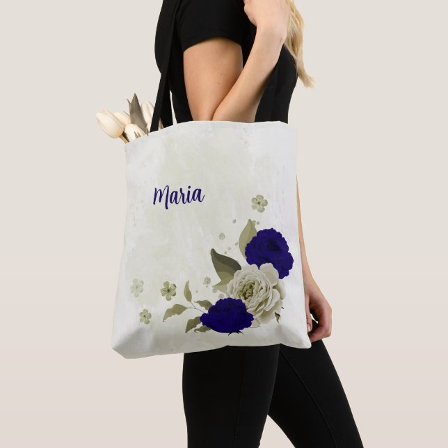 Bolso De Tela Flor beige azul real (Detalle)