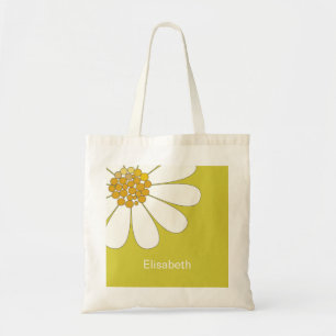 Bolso De Tela Flor blanca de margarita personalizada nombre Tote