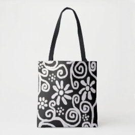 Bolso De Tela Flor blanca y flor negras