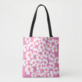 Bolso De Tela Flor blanca y rosa