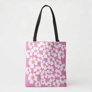 Bolso De Tela Flor blanca y rosa
