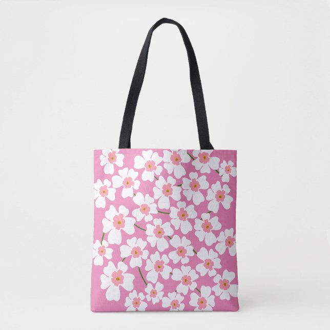 Bolso De Tela Flor blanca y rosa (Anverso)