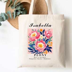 Bolso De Tela Flor Botánica Peonía del Mes de Cumpleaños de Novi