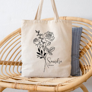 Bolso De Tela Flor Botánica Personalizada del Mes de Nacimiento