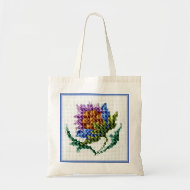Bolso De Tela Flor brillante bordada mano (Frente)