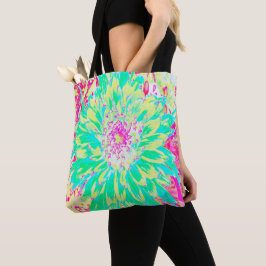 Bolso De Tela Flor Dahlia decorativa amarillo y magenta