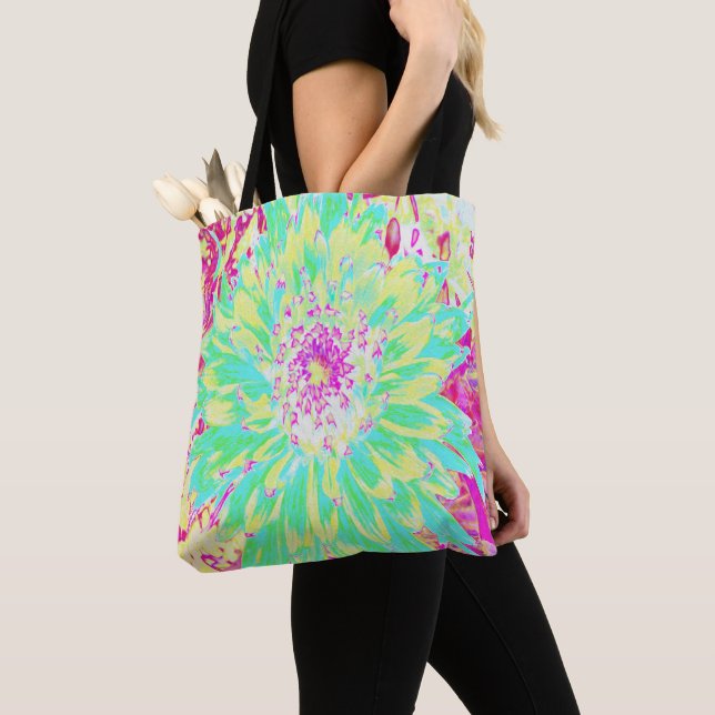 Bolso De Tela Flor Dahlia decorativa amarillo y magenta (Detalle)