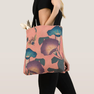 Bolso De Tela Flor de abeja rosa Arte Clásico Hokusai