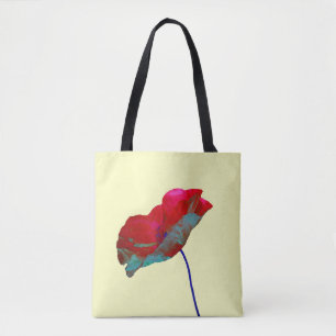 Bolso De Tela Flor de adormidera roja y azul impresa en crema