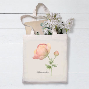 Bolso De Tela Flor de Anémona Simple en Acuarela con Nombre