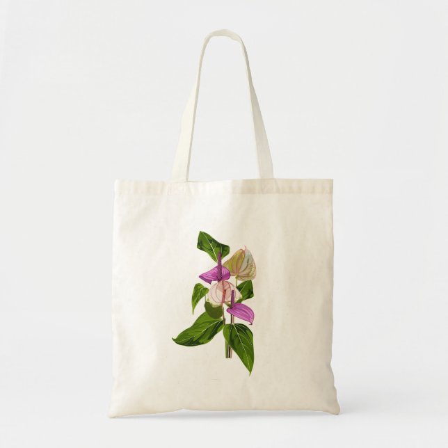 Bolso De Tela Flor de anturio tropical ramo. (Frente)