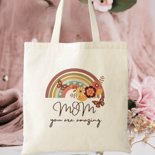 Bolso De Tela Flor de arcoiris retro moderna, MAMÁ, eres asombro