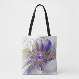 Bolso De Tela Flor de arte fractal enérgica y colorida