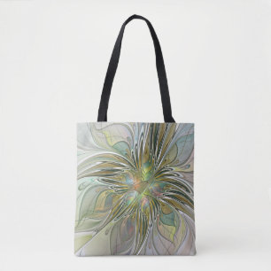 Bolso De Tela Flor De Arte Fractal Moderno Con Oro