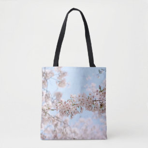Bolso De Tela Flor de cerezo blanco bajo cielo azul claro en la